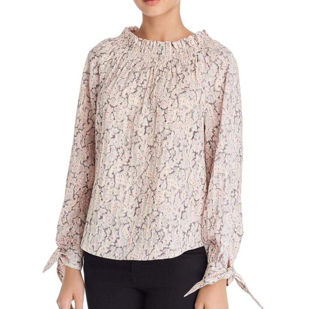 Rebecca Taylor La Vie Paisley Print Smocked Neck Blouse